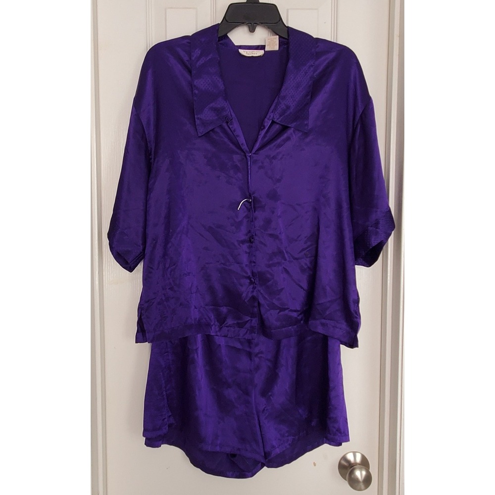 Vintage‎ Victoria's Secret Satin Pajama Set Purple Gold Label 90s Lg